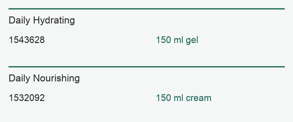 Daily Hydrating - 1543628 - 150 ml gel; Daily Nourishing - 1532092 - 150 ml cream