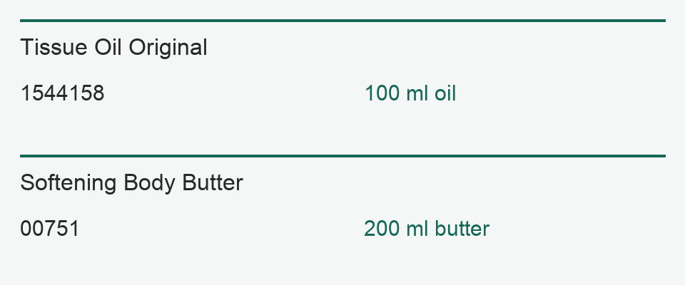 Tissue Oil Original - 1544158 - 100 ml oil; Softening Body Butter - 00751 - 200 ml butter