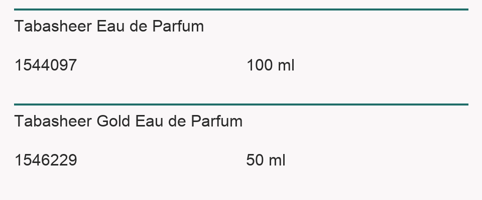 Tabasheer Eau de Parfum - 1544097 - 100 ml; Tabasheer Gold Eau de Parfum - 1546229 - 50 ml